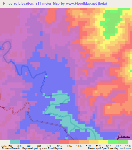 Pinuelas,Honduras Elevation Map