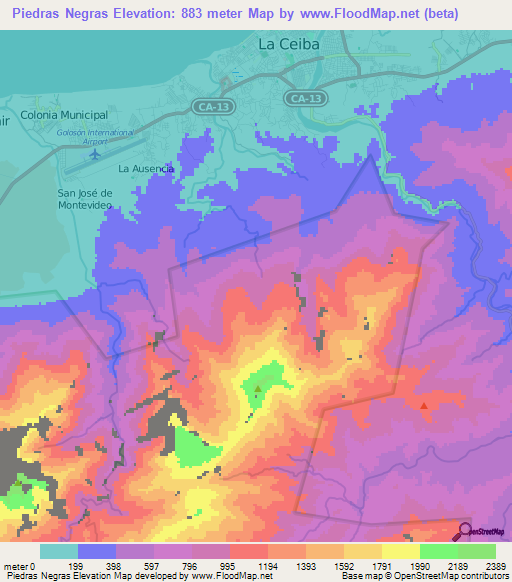 Piedras Negras,Honduras Elevation Map