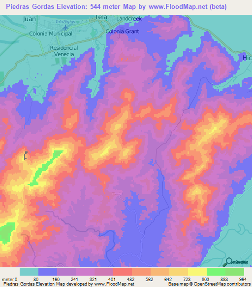 Piedras Gordas,Honduras Elevation Map