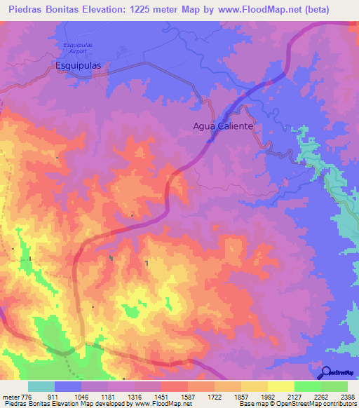 Piedras Bonitas,Honduras Elevation Map