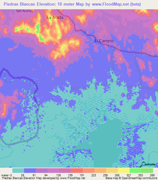 Piedras Blancas,Honduras Elevation Map