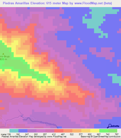 Piedras Amarillas,Honduras Elevation Map