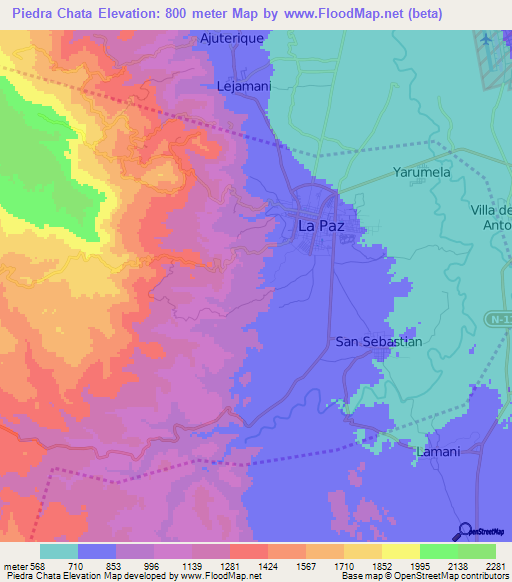 Piedra Chata,Honduras Elevation Map