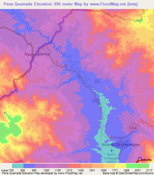 Pena Quemada,Honduras Elevation Map