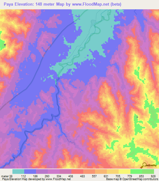 Paya,Honduras Elevation Map