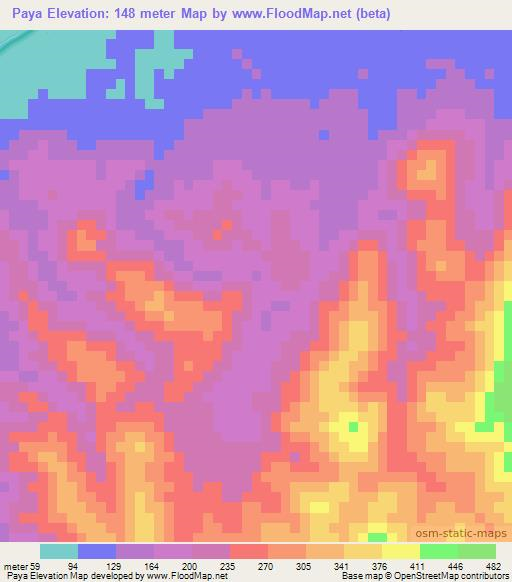Paya,Honduras Elevation Map