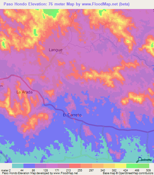 Paso Hondo,Honduras Elevation Map