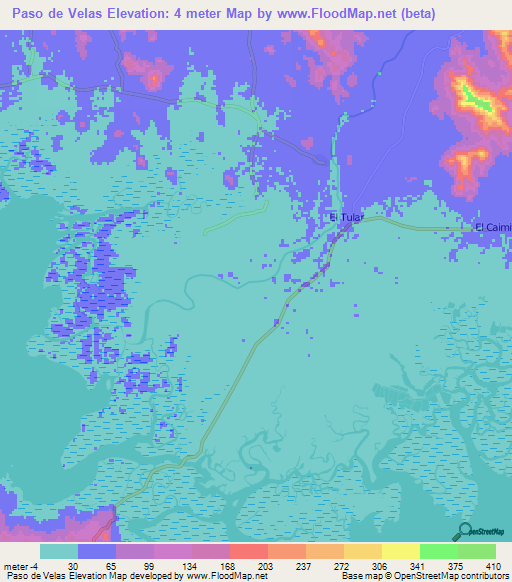 Paso de Velas,Honduras Elevation Map