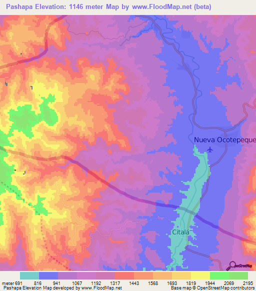 Pashapa,Honduras Elevation Map