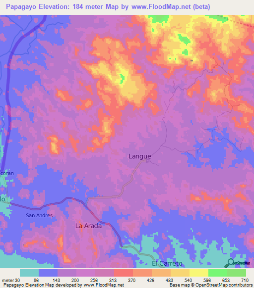 Papagayo,Honduras Elevation Map
