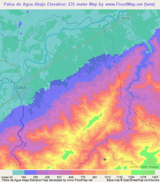 Palos de Agua Abajo,Honduras Elevation Map