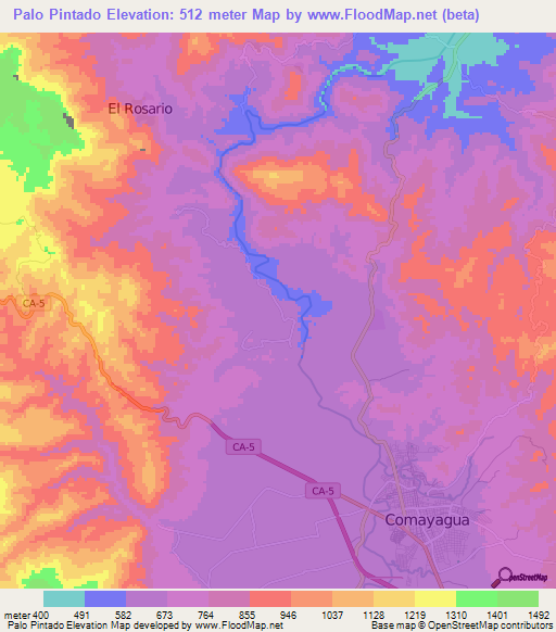 Palo Pintado,Honduras Elevation Map