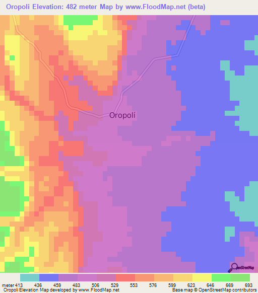 Oropoli,Honduras Elevation Map