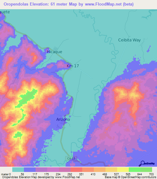 Oropendolas,Honduras Elevation Map