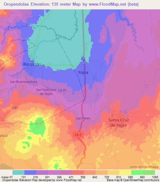 Oropendolas,Honduras Elevation Map