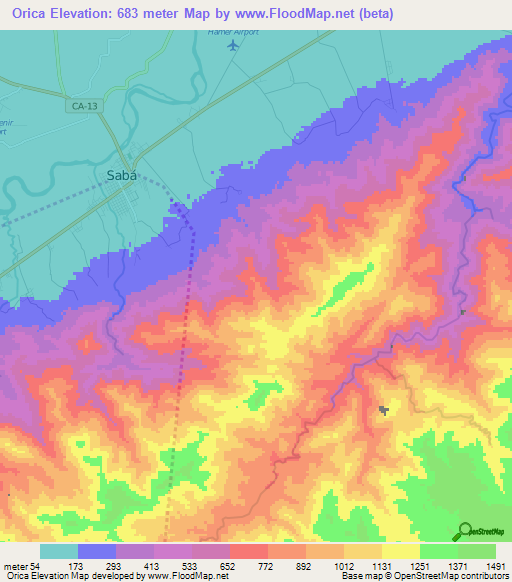 Orica,Honduras Elevation Map