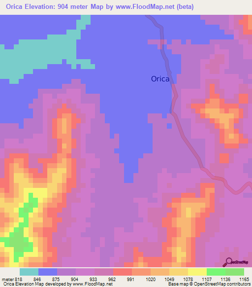 Orica,Honduras Elevation Map