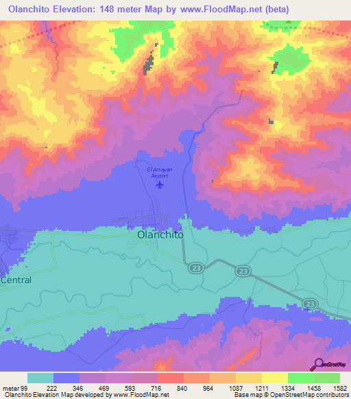 Olanchito,Honduras Elevation Map