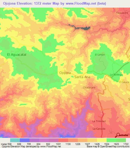 Ojojona,Honduras Elevation Map