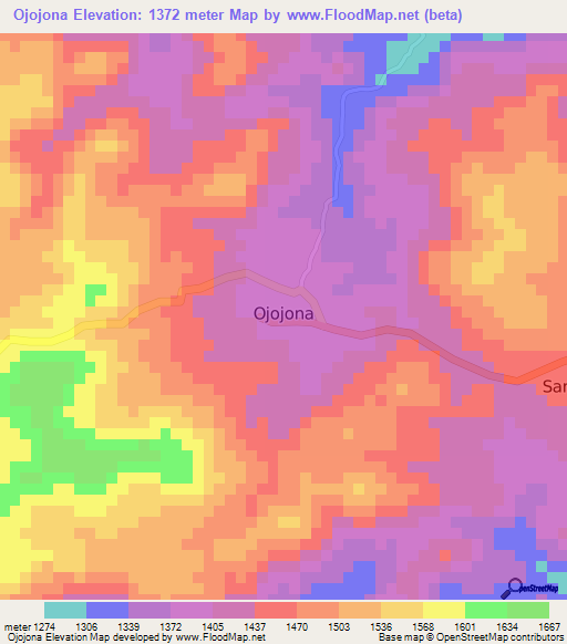 Ojojona,Honduras Elevation Map