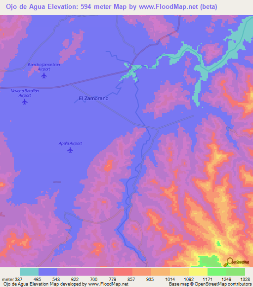 Ojo de Agua,Honduras Elevation Map