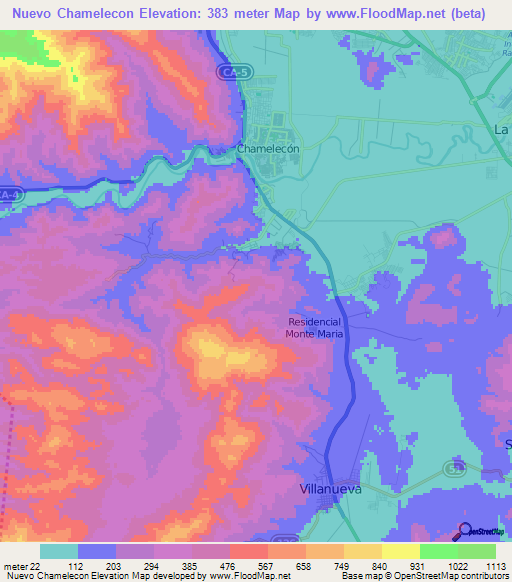 Nuevo Chamelecon,Honduras Elevation Map