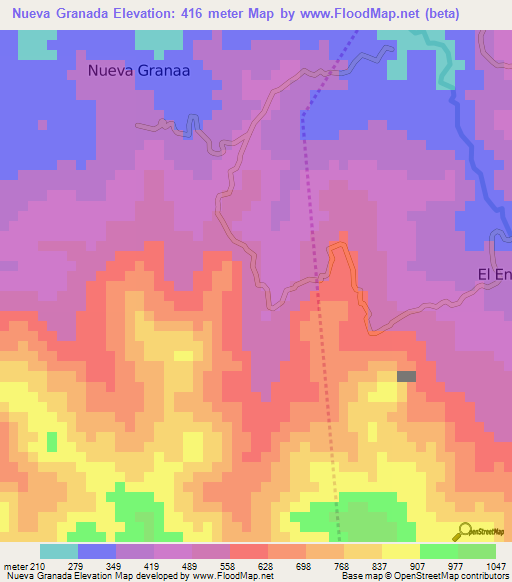 Nueva Granada,Honduras Elevation Map