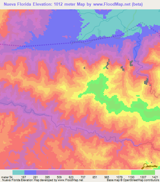 Nueva Florida,Honduras Elevation Map