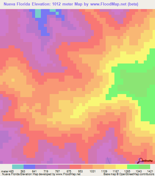 Nueva Florida,Honduras Elevation Map