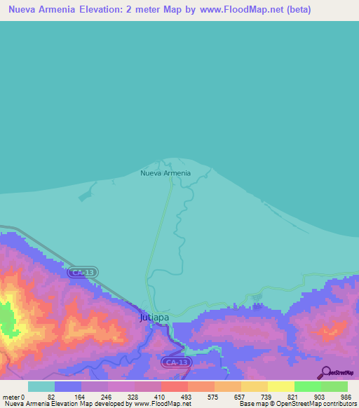 Nueva Armenia,Honduras Elevation Map
