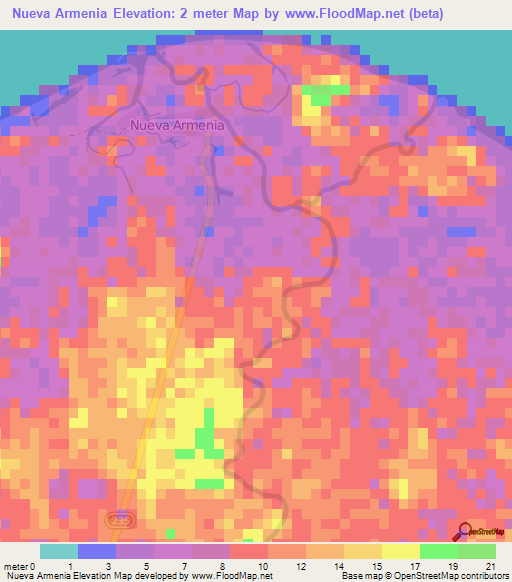 Nueva Armenia,Honduras Elevation Map
