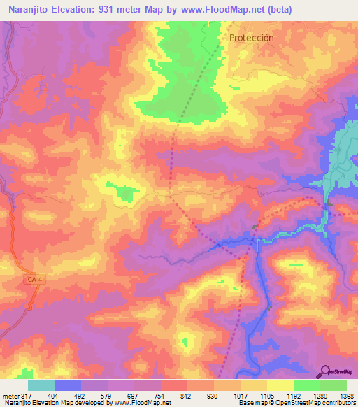 Naranjito,Honduras Elevation Map