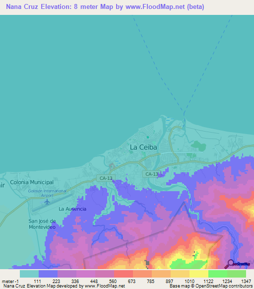 Nana Cruz,Honduras Elevation Map