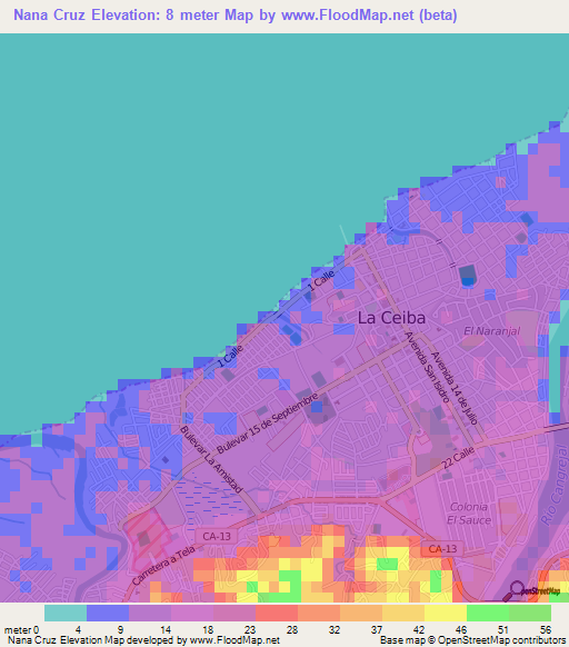 Nana Cruz,Honduras Elevation Map