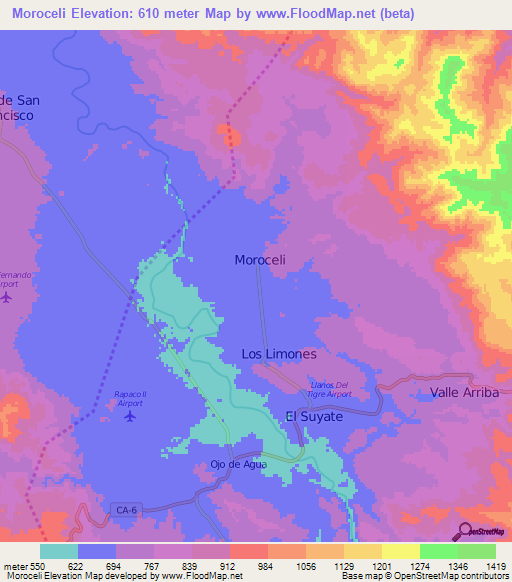Moroceli,Honduras Elevation Map