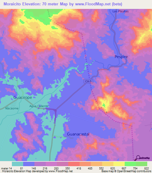 Moraicito,Honduras Elevation Map