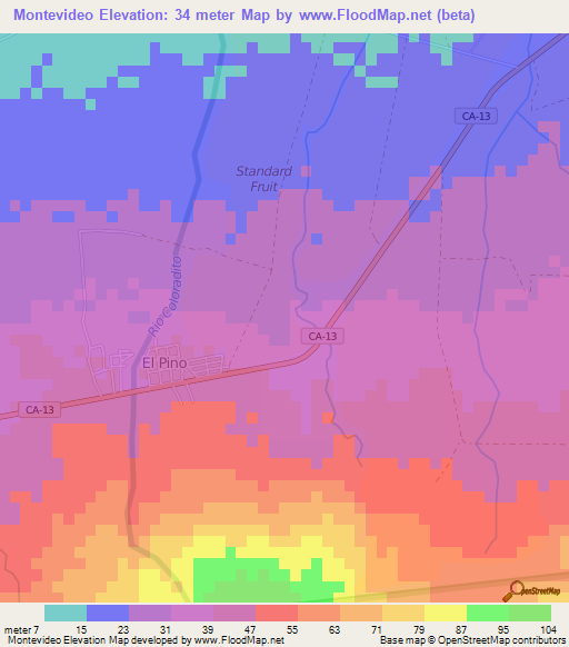 Montevideo,Honduras Elevation Map