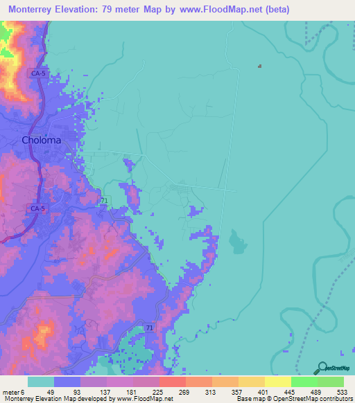 Monterrey,Honduras Elevation Map