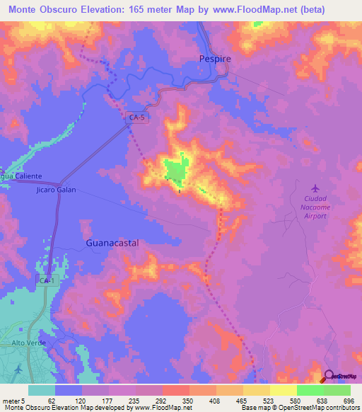 Monte Obscuro,Honduras Elevation Map