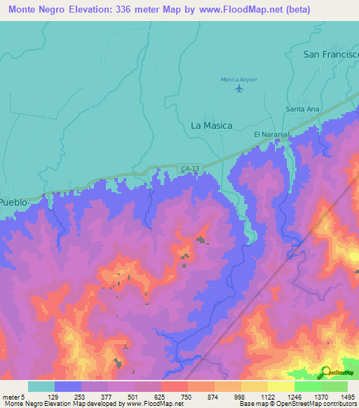 Monte Negro,Honduras Elevation Map