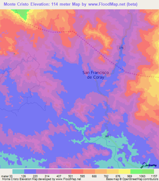 Monte Cristo,Honduras Elevation Map
