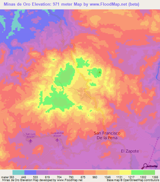 Minas de Oro,Honduras Elevation Map
