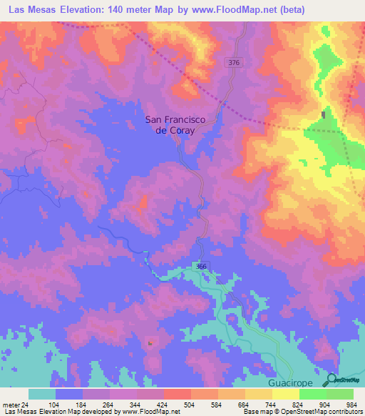 Las Mesas,Honduras Elevation Map