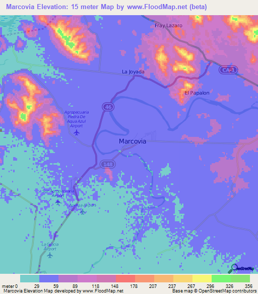 Marcovia,Honduras Elevation Map