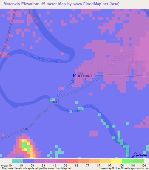 Marcovia,Honduras Elevation Map
