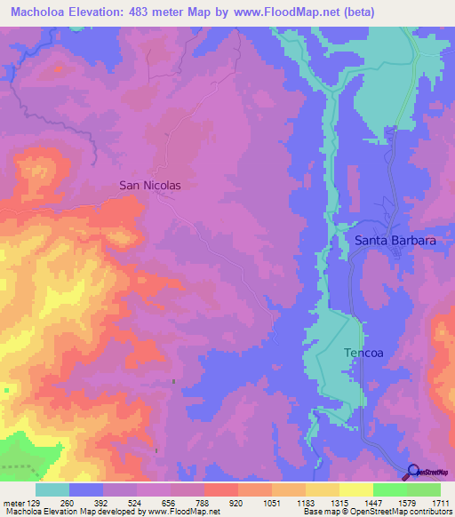 Macholoa,Honduras Elevation Map