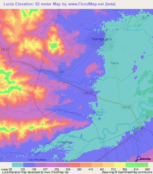 Lucia,Honduras Elevation Map