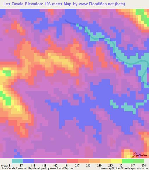 Los Zavala,Honduras Elevation Map