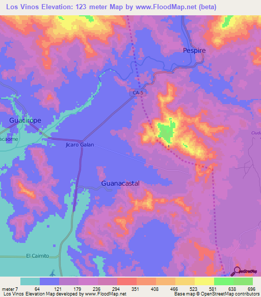 Los Vinos,Honduras Elevation Map