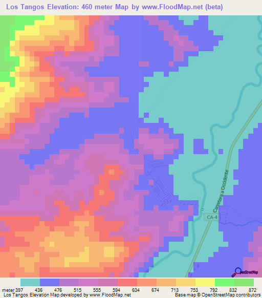Los Tangos,Honduras Elevation Map